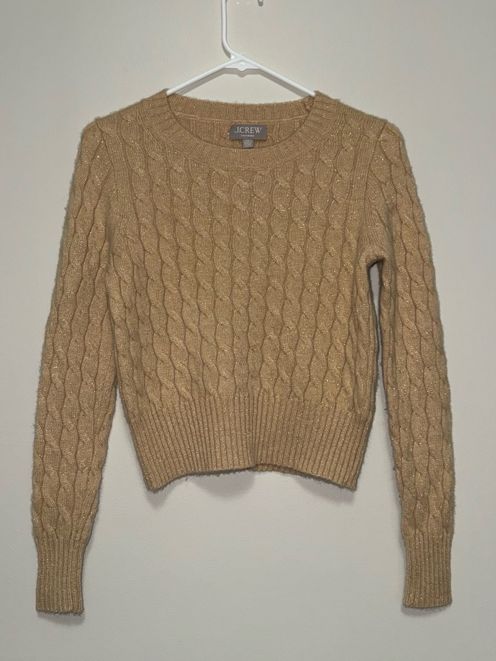 J. Crew Women's Cashmere Shimmery Cable Knit Crewneck Sweater
